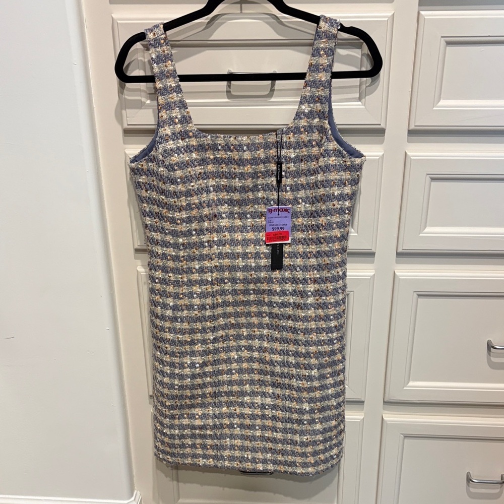 Elie Tahari Blue and Cream Tweed Mini Dress
